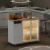 US Rolling Kitchen Island With Storage Drawer Adjustable Shelf Sliding Glass Door Cabinet With LED Light For Kitchen White
