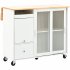 US Rolling Kitchen Island With Storage Drawer Adjustable Shelf Sliding Glass Door Cabinet With LED Light For Kitchen White