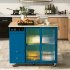 US Rolling Kitchen Island With Storage Drawer Adjustable Shelf Sliding Glass Door Cabinet With LED Light For Kitchen White