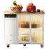 US Rolling Kitchen Island With Storage Drawer Adjustable Shelf Sliding Glass Door Cabinet With LED Light For Kitchen White