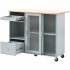 US Rolling Kitchen Island With Storage Drawer Adjustable Shelf Sliding Glass Door Cabinet With LED Light For Kitchen White