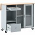 US Rolling Kitchen Island With Storage Drawer Adjustable Shelf Sliding Glass Door Cabinet With LED Light For Kitchen White