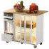 US Rolling Kitchen Island With Storage Drawer Adjustable Shelf Sliding Glass Door Cabinet With LED Light For Kitchen White