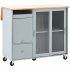 US Rolling Kitchen Island With Storage Drawer Adjustable Shelf Sliding Glass Door Cabinet With LED Light For Kitchen White
