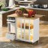 US Rolling Kitchen Island With Storage Drawer Adjustable Shelf Sliding Glass Door Cabinet With LED Light For Kitchen White