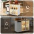 US Rolling Kitchen Island With Storage Drawer Adjustable Shelf Sliding Glass Door Cabinet With LED Light For Kitchen White