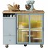 US Rolling Kitchen Island With Storage Drawer Adjustable Shelf Sliding Glass Door Cabinet With LED Light For Kitchen White