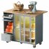 US Rolling Kitchen Island With Storage Drawer Adjustable Shelf Sliding Glass Door Cabinet With LED Light For Kitchen White