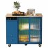 US Rolling Kitchen Island With Storage Drawer Adjustable Shelf Sliding Glass Door Cabinet With LED Light For Kitchen Navy Blue