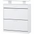 US Shoe Storage Cabinet With 2 Flip Drawers Tempered Glass Top Pulling Drawer LED Light Narrow Shoe Rack Cabinet Black