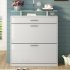 US Shoe Storage Cabinet With 2 Flip Drawers Tempered Glass Top Pulling Drawer LED Light Narrow Shoe Rack Cabinet Black