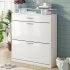 US Shoe Storage Cabinet With 2 Flip Drawers Tempered Glass Top Pulling Drawer LED Light Narrow Shoe Rack Cabinet Black