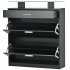 US Shoe Storage Cabinet With 2 Flip Drawers Tempered Glass Top Pulling Drawer LED Light Narrow Shoe Rack Cabinet Black
