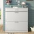 US Shoe Storage Cabinet With 2 Flip Drawers Tempered Glass Top Pulling Drawer LED Light Narrow Shoe Rack Cabinet White
