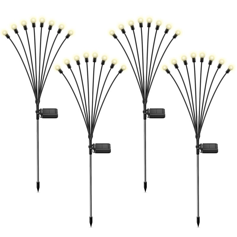 US Solar Powered Firefly Lights Ip65 Waterproof Starburst Swaying Garden Lamp For Courtyards Lawns Sidewalks Decor 8 heads warm white 4pcs/pack
