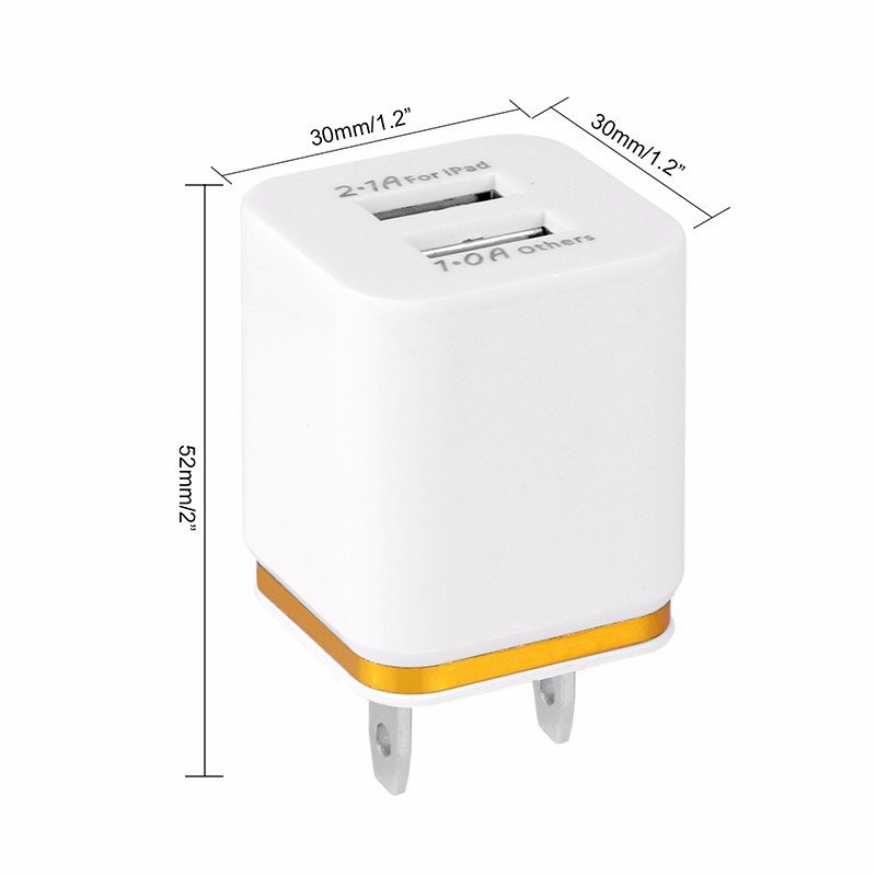 US USB Double Wall Fast Charger Adapter 1A 2A 5V for Android / Galaxy / iPhone  Gold US plug