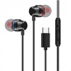US Universal Type-c Wired Earphone In-ear Noise Reduction Wire-controlled Tuning 3.5mm Phone Headset black