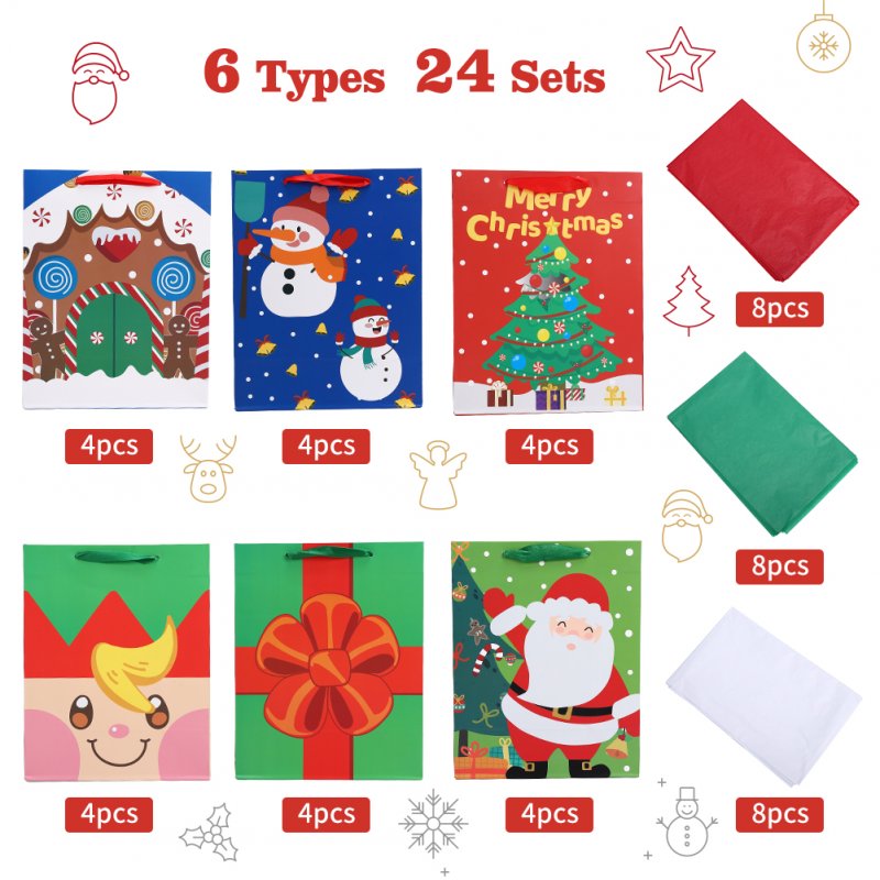 US LUMIPART 24pcs Christmas Gift Bags Xmas Paper Goody Bags