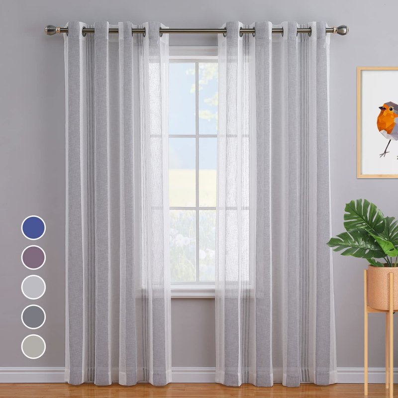 US CAROMIO 52-inch W Sheer Curtains for Living Room Bedroom Light Gray 52-inch W x84-inch L
