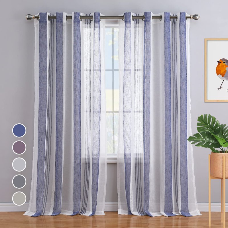 US CAROMIO 52-inch W Sheer Curtains for Living Room Bedroom Navy Blue 52-inch W x95-inch L