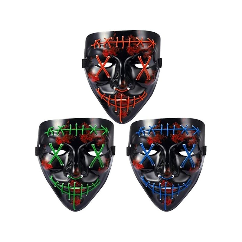 US CYNDIE Halloween 3pcs LED Mask Light Up Scary Mask