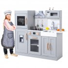 US YIWA Kids Kitchen Playset Wooden Chef Pretend Play Set Grey