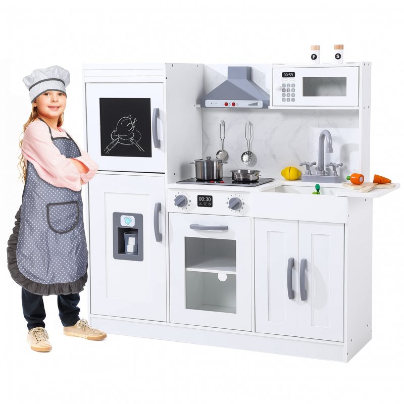 US YIWA Kids Kitchen Playset Wooden Chef Pretend Play Set White