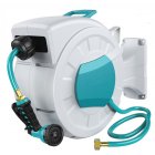 US Wall Mounted Retractable Garden Hose Reel Auto Rewind Any Length Lock with Nozzle Green