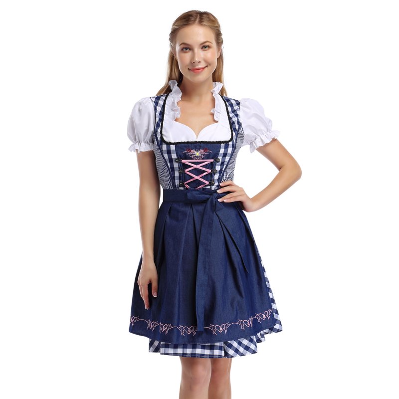 US Women Formal Dress Calf Blue Retro Skirt Fake 3-piece Set