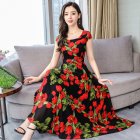 US Women Summer Casual Short Sleeve Floral Printing Long Dress red XL