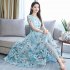 US Women Summer Short Sleeve Flower Pattern Casual Long Dress Pink M