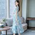 US Women Summer Short Sleeve Flower Pattern Casual Long Dress Pink M
