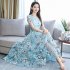 US Women Summer Short Sleeve Flower Pattern Casual Long Dress Light blue XXL