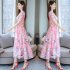 US Women Summer Short Sleeve Flower Pattern Casual Long Dress Light blue XXL