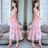 US Women Summer Short Sleeve Flower Pattern Casual Long Dress Pink L