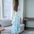 US Women Summer Short Sleeve Flower Pattern Casual Long Dress Light blue L