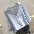 US Women White Point Shirts Spring Autumn Middle Sleeved Casual Cotton linen V neck Shirt white L