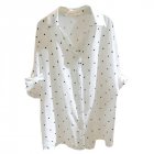 US Women White Point Shirts Spring Autumn Middle-Sleeved Casual Cotton-linen V-neck Shirt