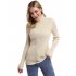 US YesFashion Women s High Neck Long Sleeve Elastic Knitted Slim Fit Pullover Sweater Apricot S