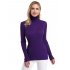 US YesFashion Women s High Neck Long Sleeve Elastic Knitted Slim Fit Pullover Sweater Purple L