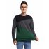 US Yong Horse Men s Contrast Color Crew Neck Long Sleeve Basic T Shirt Top Black grey green M
