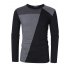 US Yong Horse Men s Contrast Color Crew Neck Long Sleeve Basic T Shirt Top Black grey green M