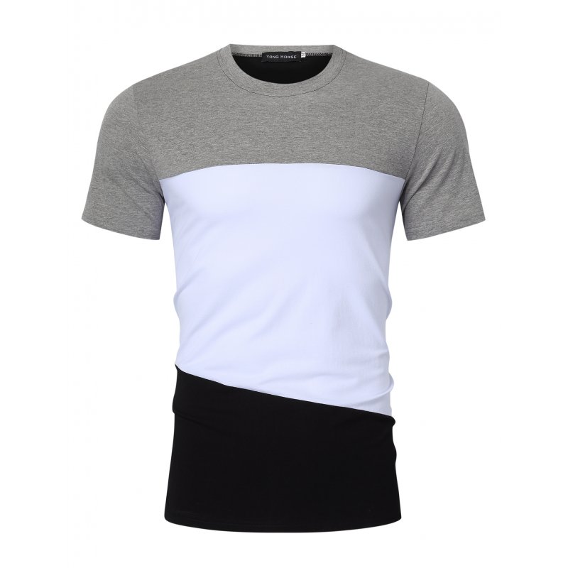 US Yong Horse Men's Crew Neck Slim Fit Color Block Short Sleeve T Shirts Tees
