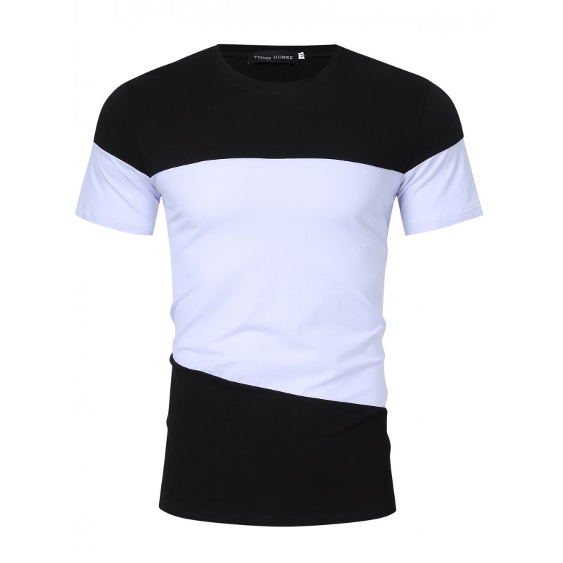 Wholesale US Yong Horse Men's Crew Neck Slim Fit Color Block Short Sleeve T  Shirts Tees Black and White -2 M From China