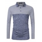 US Yong Horse Men's Quick-dry Turn-down Collar Short Sleeve Contrast Color Polo Shirt Light Blue+Blue Long Sleeve M