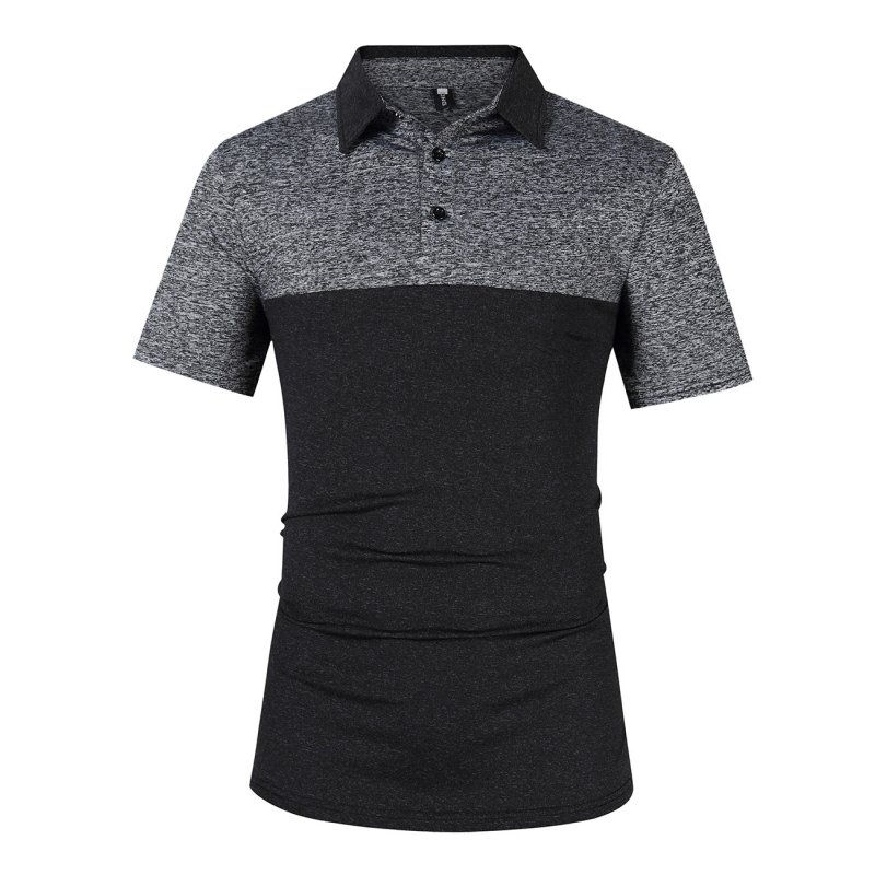 US Yong Horse Men's Quick-dry Turn-down Collar Short Sleeve Contrast Color Polo Shirt