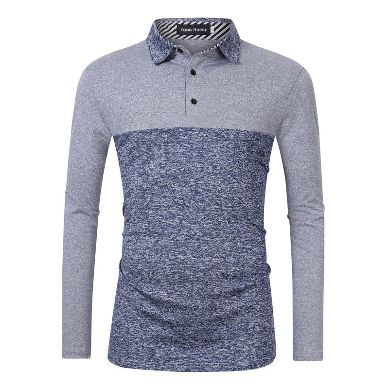 US Yong Horse Men's Quick-dry Turn-down Collar Short Sleeve Contrast Color Polo Shirt