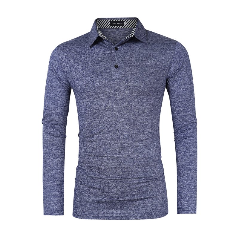 US Yong Horse Men's Sports Quick-dry Turn-down Collar Solid Color Polo Shirt