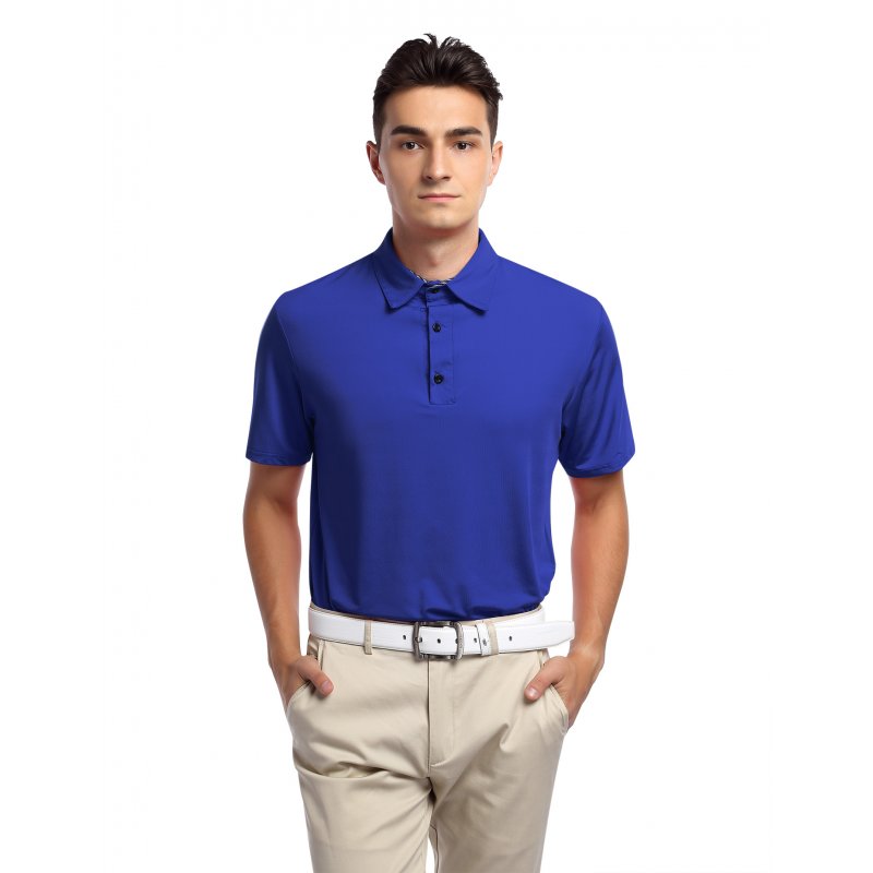 US Yonghorse Men's Casual Raglan Short Sleeve Solid Color Turn Down Collar Sports Polo Shirt