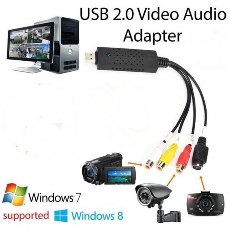 USB 2.0 AV Adaptor Audio Video Converter CVBS S-Video Ports Camcorder Audio Capture Card Splitter Adapter Cable for TV/Mac/PC  black